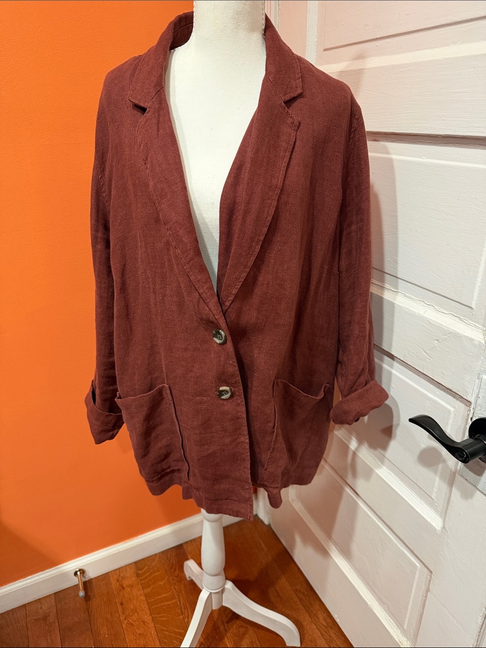 Coldwater Creek Rust Linen-Blend Relaxed Blazer